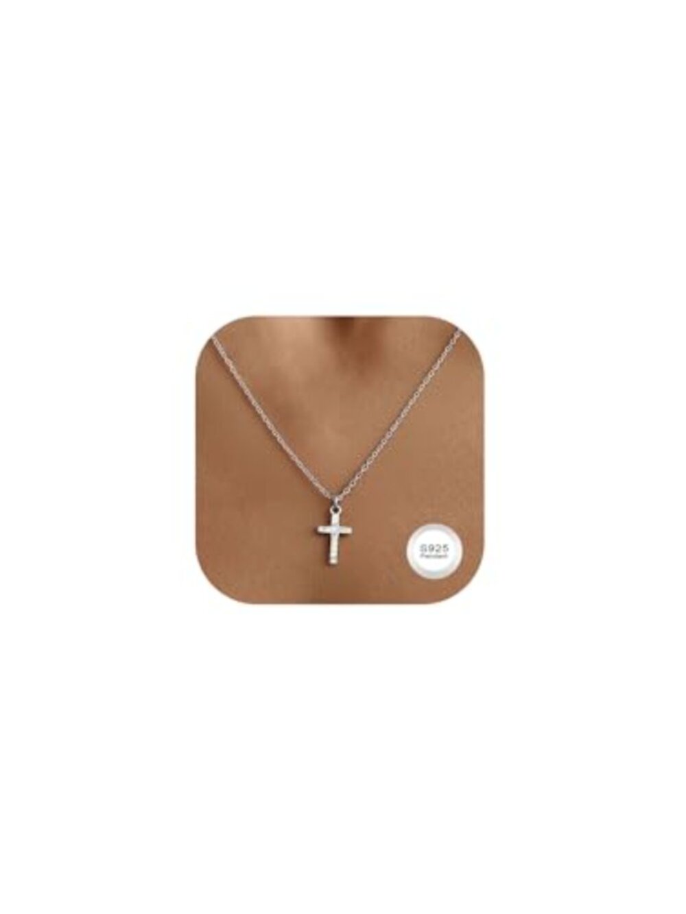 Sterling Silver Cross Pendant Necklace Hammered Stainless Steel Chain